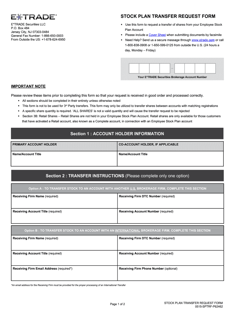 Etrade Stock Plan Transfer Request Form Fill Online Printable