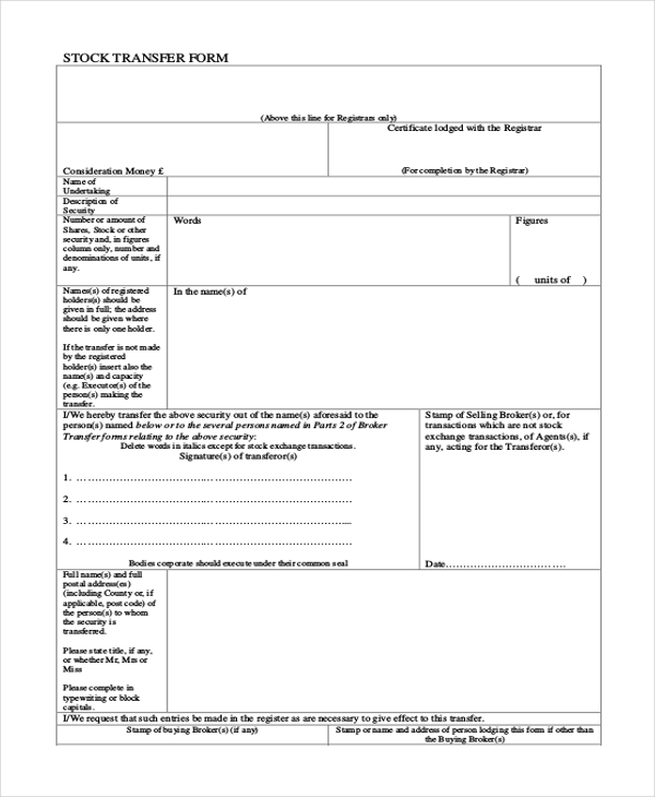 FREE 10 Sample Stock Transfer Forms In PDF Word