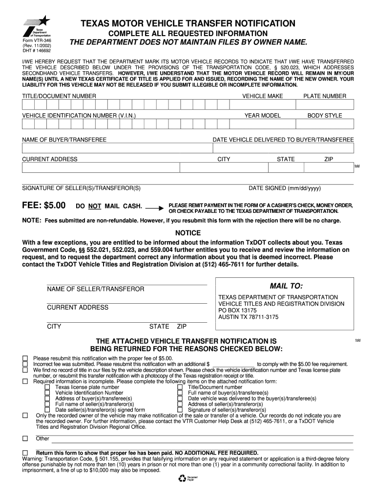 Texas Title Transfer Form Fill Online Printable Fillable Blank