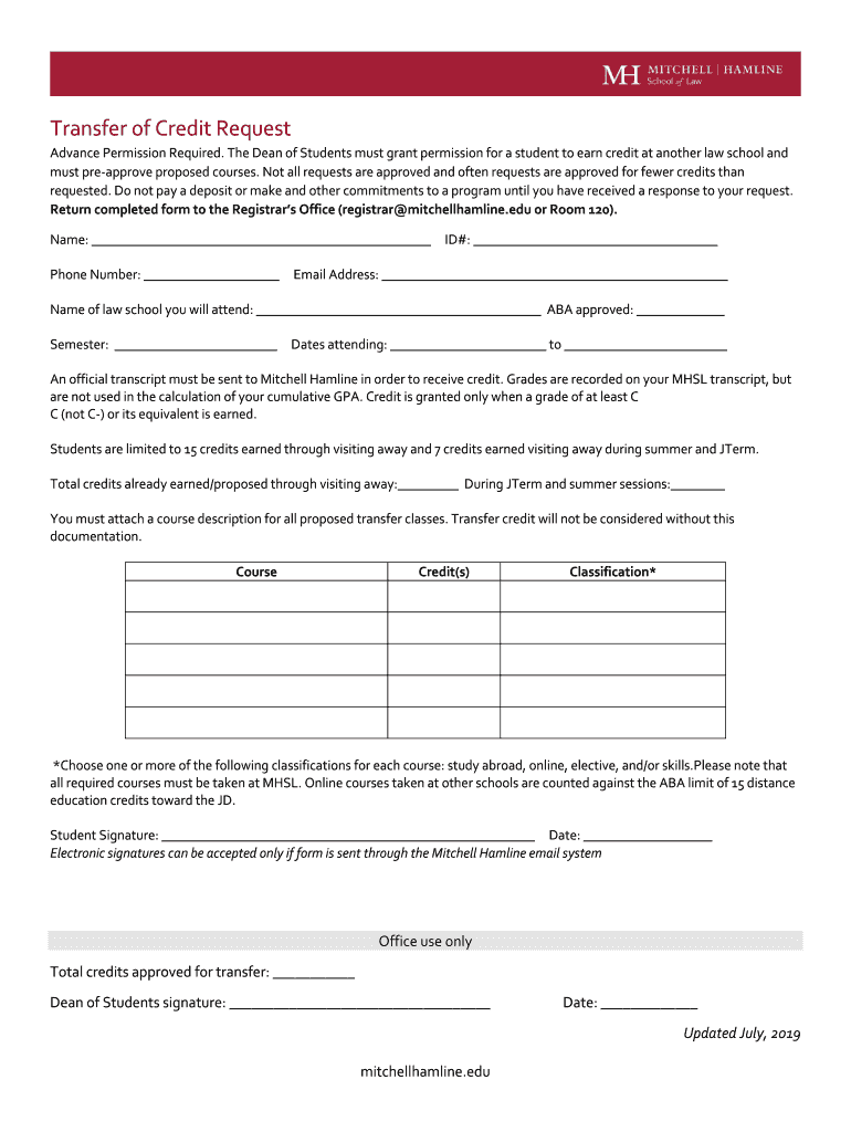 Transfer Of Credit Request Form Updated July Docx Fill Out And Sign