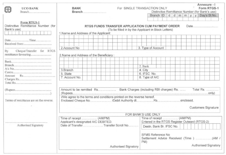 UCO Bank RTGS Form NEFT Download Filling Guide 2021