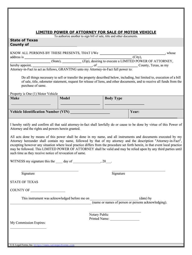 Form Vtr 271 Power Of Attorney To Transfer Motor Vehicle Txdmv